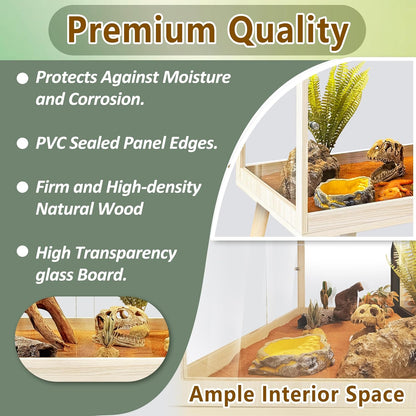 PROLEE Tempered Glass Reptile Enclosure with Leg,24“ Scratch-Proof Bearded Dragon Tank,28 Gallon