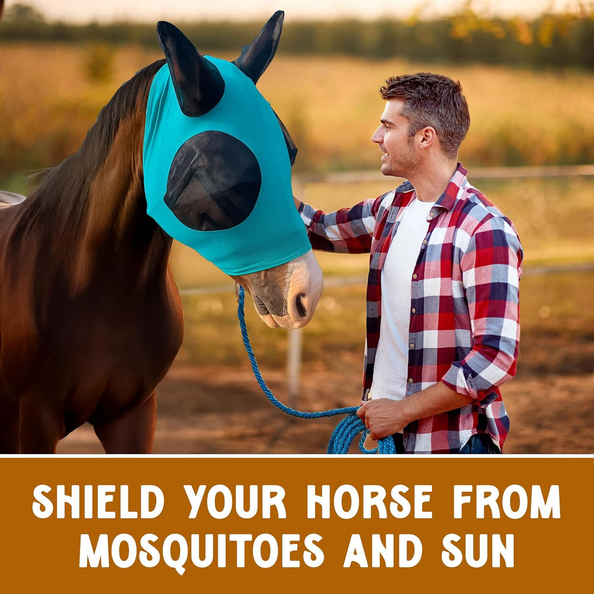 Horse Fly Mask - Durable Equine Fly Mask with Full Coverage for Eye & Ear - Stretchable, UV & Sun