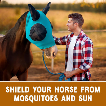 Horse Fly Mask - Durable Equine Fly Mask with Full Coverage for Eye & Ear - Stretchable, UV & Sun