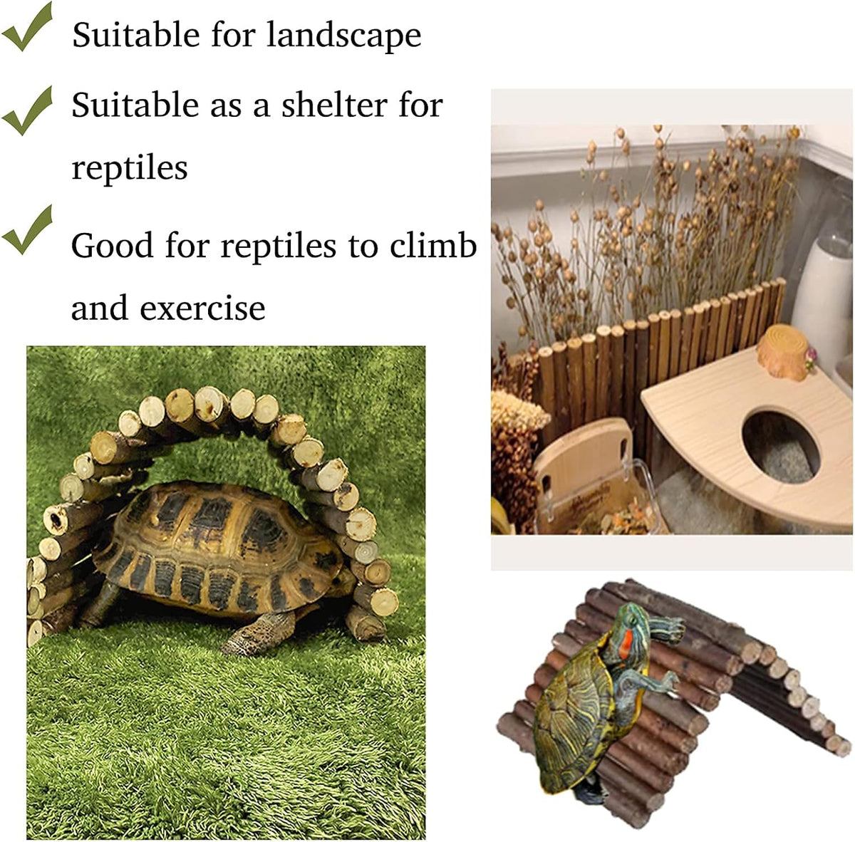 Hamiledyi 11.8 x 6.7 Inches Wooden Reptile Hideout Bearded Dragon Bendy Bridge Climbing Ladder