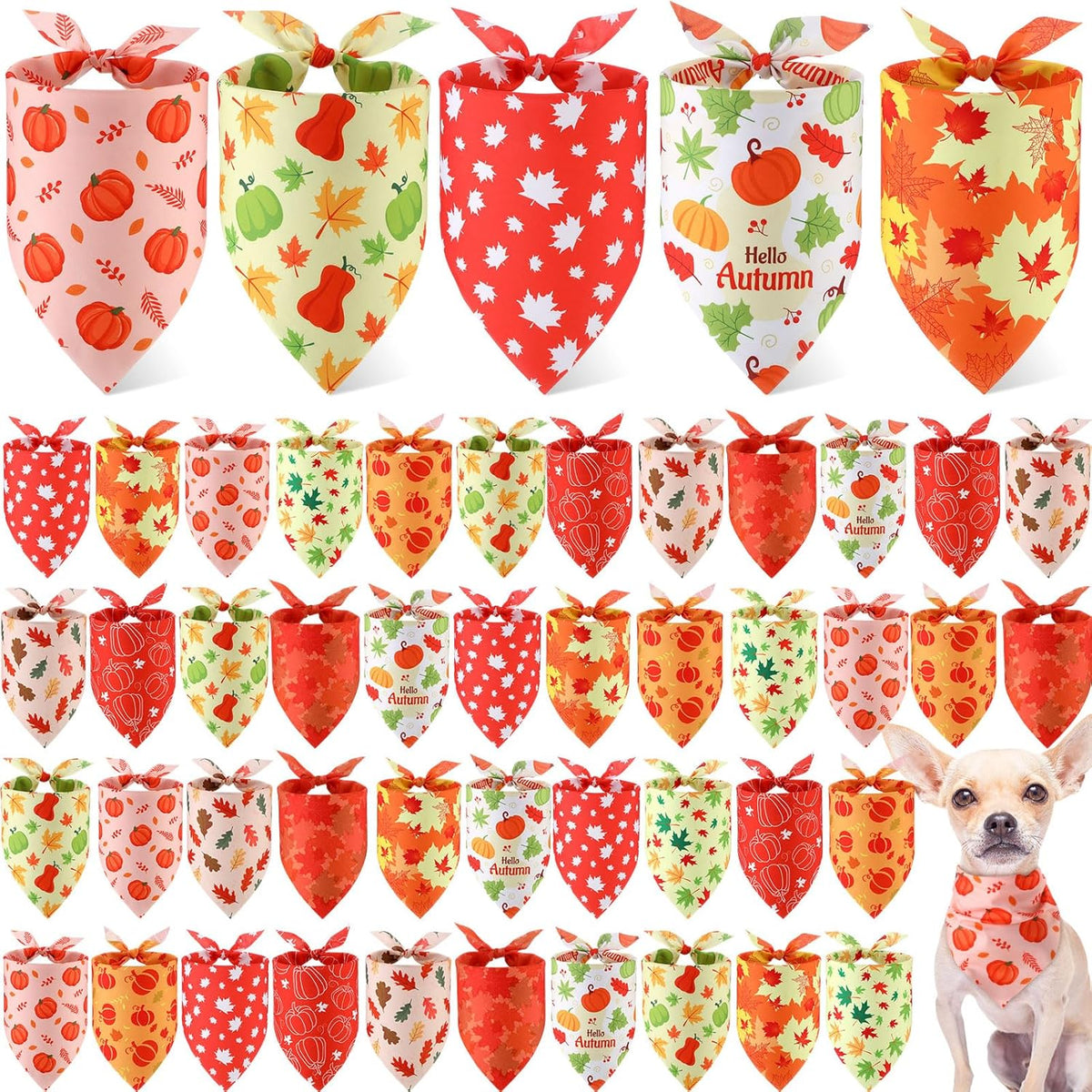 Weewooday 50 Pcs Fall Dog Bandanas Bulk for Dogs Thanksgiving Soft Bibs Adjustable Triangle Pet