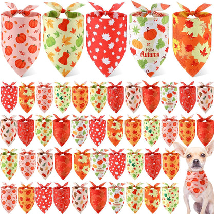 Weewooday 50 Pcs Fall Dog Bandanas Bulk for Dogs Thanksgiving Soft Bibs Adjustable Triangle Pet
