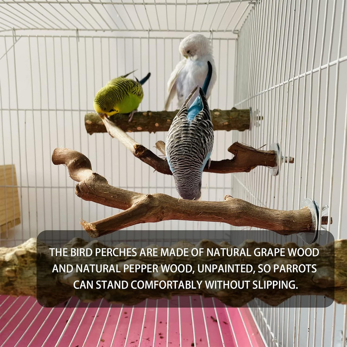 5PCS Bird Perch Stand Natural Wooden Parrot Stand Branch,3 Grape Wood Perch,2 Stand,Paw Grinding