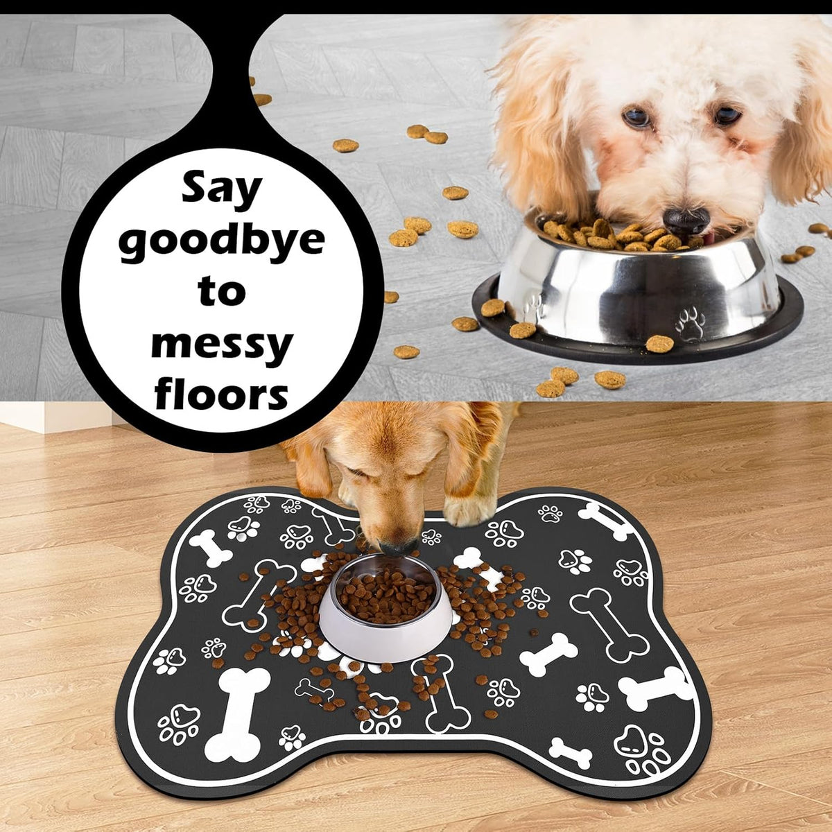 Dog Cat Food Mat,Rapid AbsorbentPet Feeding Mat, Bone Shaped Dog Placemat Water Bowl Mat with