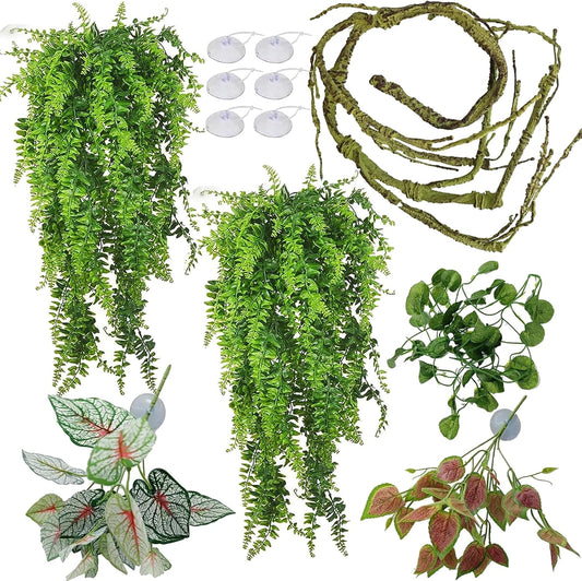 Reptile Plants for Bearded Dragon Tank Accessories, Terrarium Plant Artificial Decor for Snake