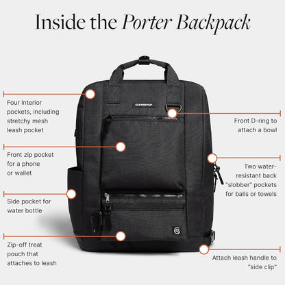 Porter 2-in-1 Dog Gear Backpack – Premium Dog Travel Bag with 10 Pockets, Zip-Off Treat Pouch