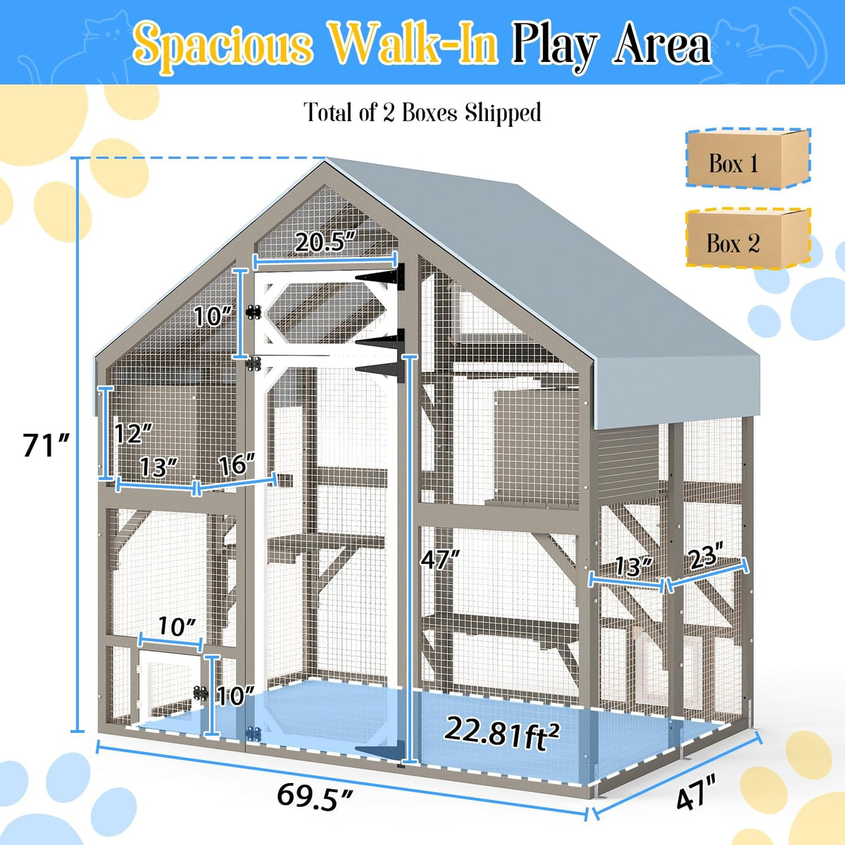 Cat Catio Outdoor Enclosure for Multiple Cats, Large Wooden Walk-in Cat House with Window