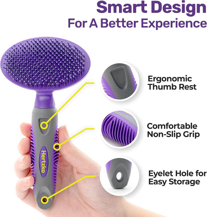 Hertzko Dog Brush - Soft Pin Bristle Pet Brush for Dogs and Cats - Remove Fur, Loose Hair - Comb
