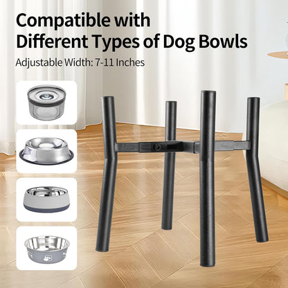 Lifted Dog Bowl Stand - Without Bowls, Single Raise Pet Food Table Adjustable Wide 7-11", Tall 12"