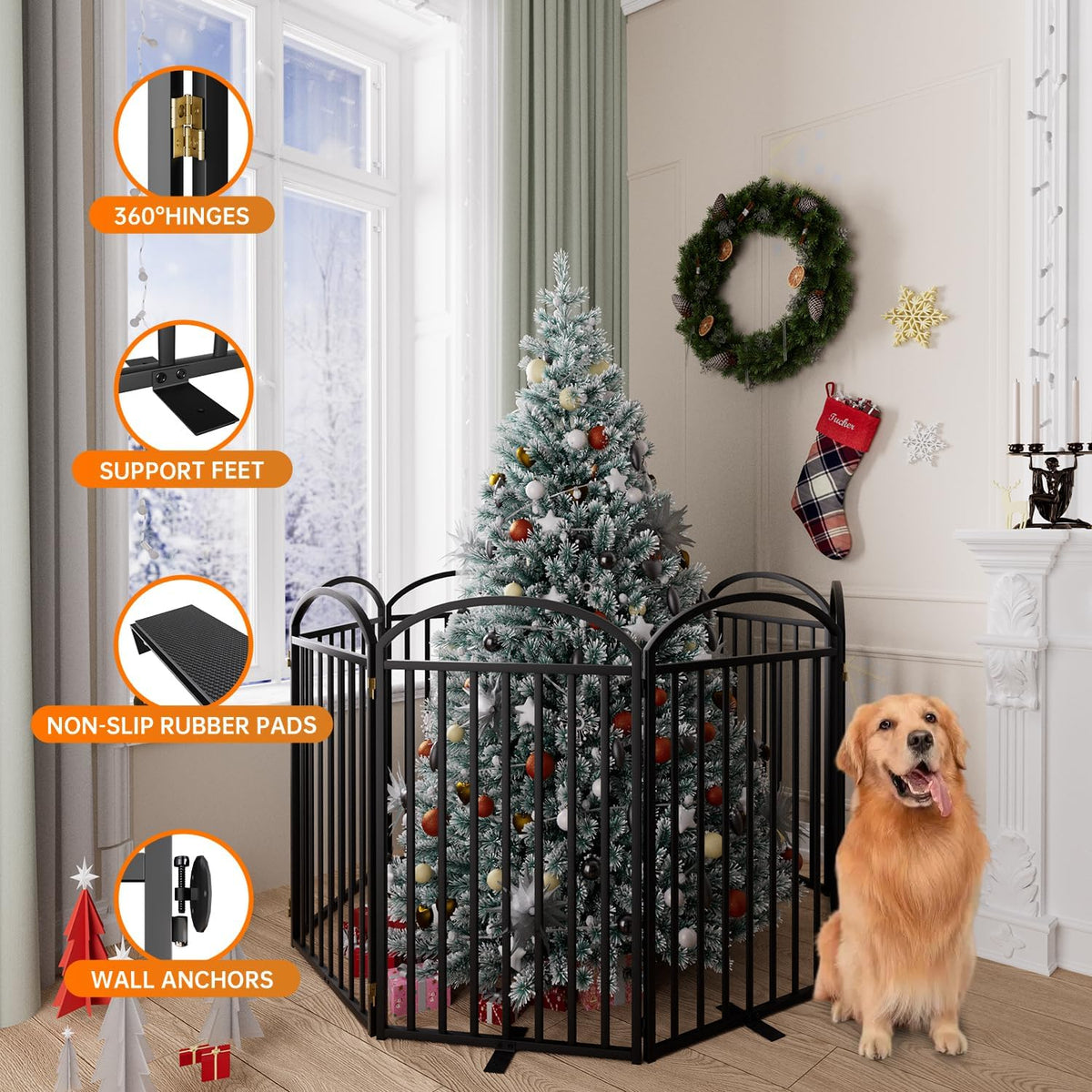 8 Panles Full Matel Freestanding Dog Gates with Door, 192"Extra Wide 36"Tall Free Standing Dog Pet