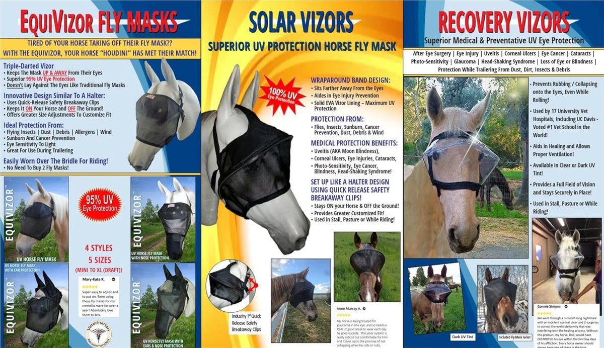 EquiVizor 95% UV Eye Protection (XL) Standard Horse Fly Mask - Help with Uveitis, Corneal Ulcer