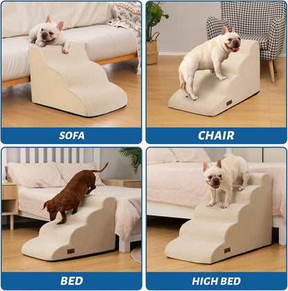 4-Step Dog Stairs and Ramp for Beds or Couches,Non-Slip Sturdy Pet Steps for Small Dogs and
