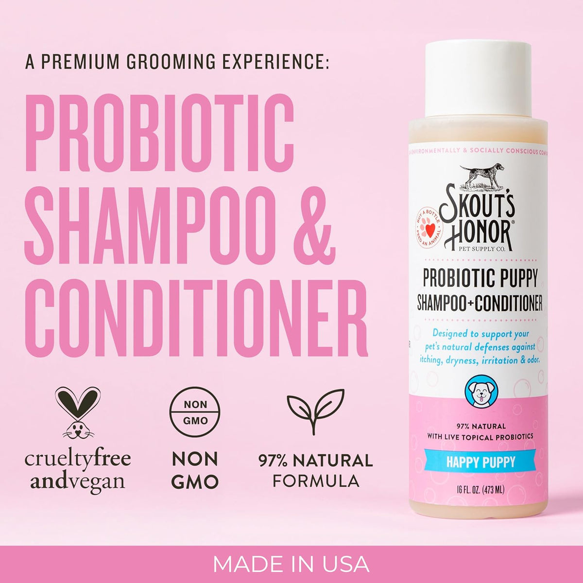 Skout's Honor Probiotic Dog Shampoo & Conditioner with Avocado Oil & Omega-3s, 97% Natural, Paraben