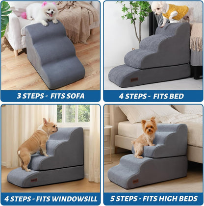 4-Step Dog Stairs and Ramp for Beds or Couches – Non-Slip Sturdy Pet Steps for Small Dogs and