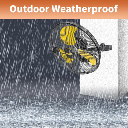 HiCFM 2600 CFM 14 inch Outdoor Wall Mount Fan, 3-Speed High Velocity Weatherproof Wall-Mounted Fans
