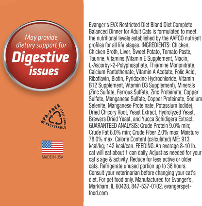 Evanger's EVX Restricted Diet Bland Diet Canned Cat Food – 24 Count, 5.5 oz Each – Chicken & Sweet
