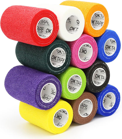 OK TAPE Self Adherent Cohesive Bandages Wrap - 12Packs, 3" x 5 Yards, Non-Woven Self Adhesive