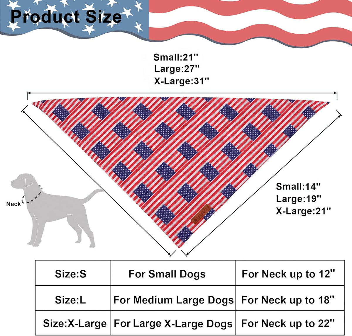 ADOGGYGO American Flag Dog Bandanas, Red Blue Patriotic Eagles USA Flag Scarf, Multi Size, 4th of