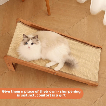 L-Shaped Cat Scratching Post - Beechwood Base, 28.5" Natural Sisal Woven Cat Scratch Pad, Durable