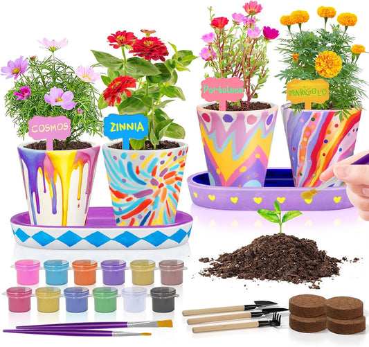 4 Set Paint & Plant Flower Gardening Kit - Gifts for Girls Ages 8-12, Arts and Crafts for Kids Ages