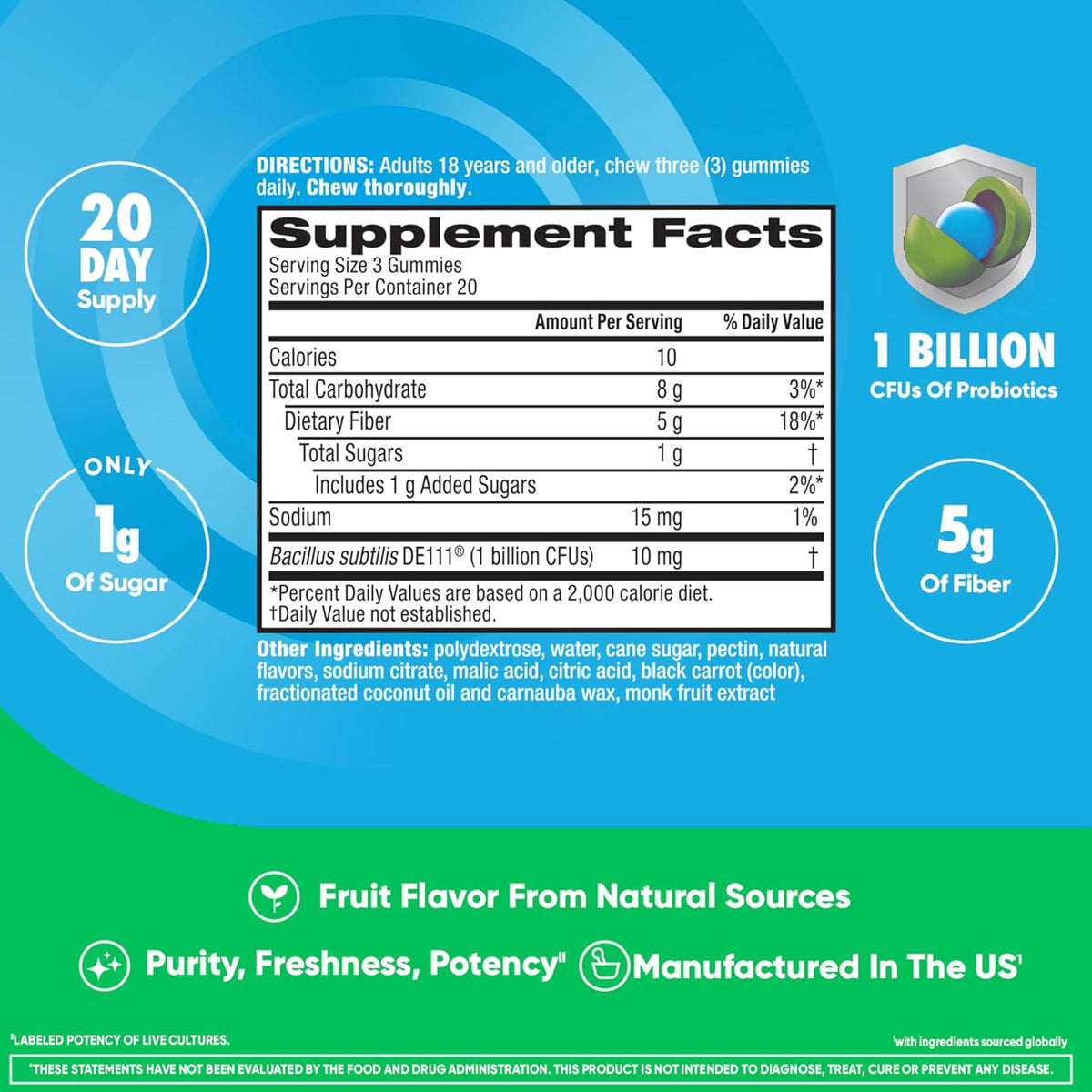 Digestive Advantage Prebiotic Fiber Gummies + Probiotics for Gut Health, 5g Prebiotic Fiber Plus 1