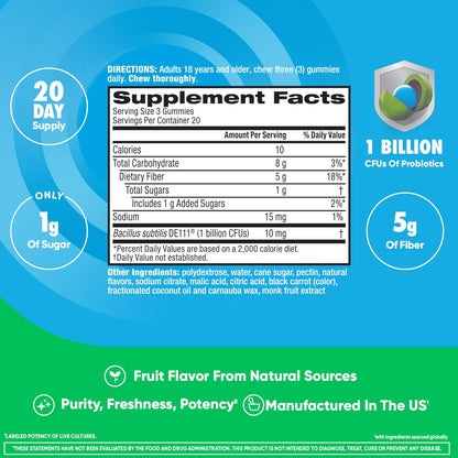 Digestive Advantage Prebiotic Fiber Gummies + Probiotics for Gut Health, 5g Prebiotic Fiber Plus 1
