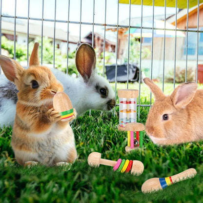 MEWTOGO 5 Pcs Wooden Bunny Toys - Safe Rabbit Toys, Multi-Colored Bite-Resistant Guinea Pigs Toys