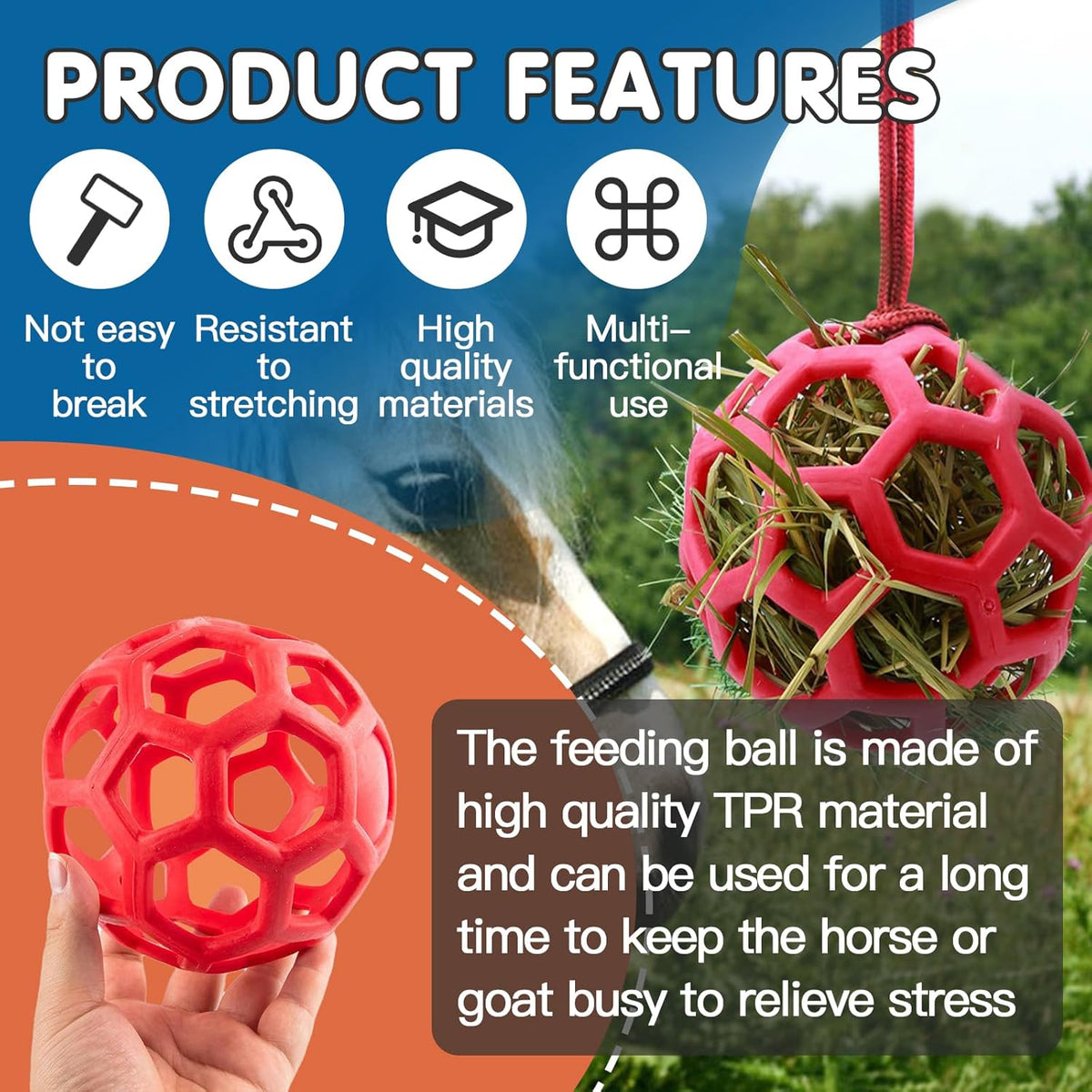 2 Pcs Hay Ball for Horses to Play with, Relieve Stress with This Bright Color Hay Feeder Ball for