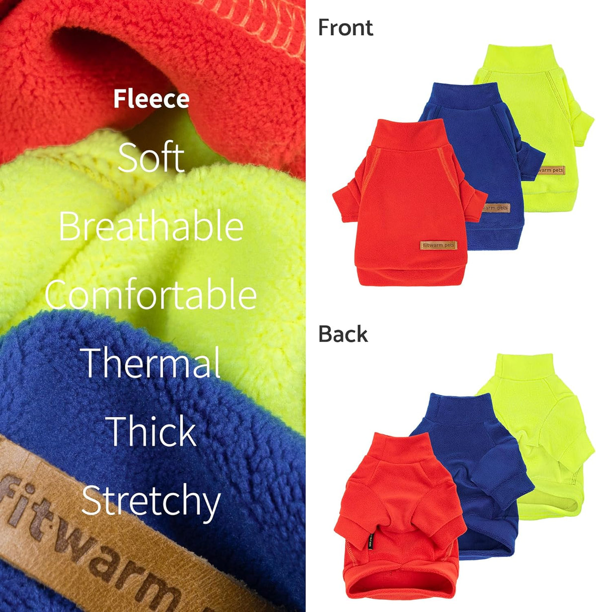 Fitwarm 3 Pack Classic Fleece Dog Sweater, Winter Clothes for Small Dogs Boy Girl, Turtleneck Dog