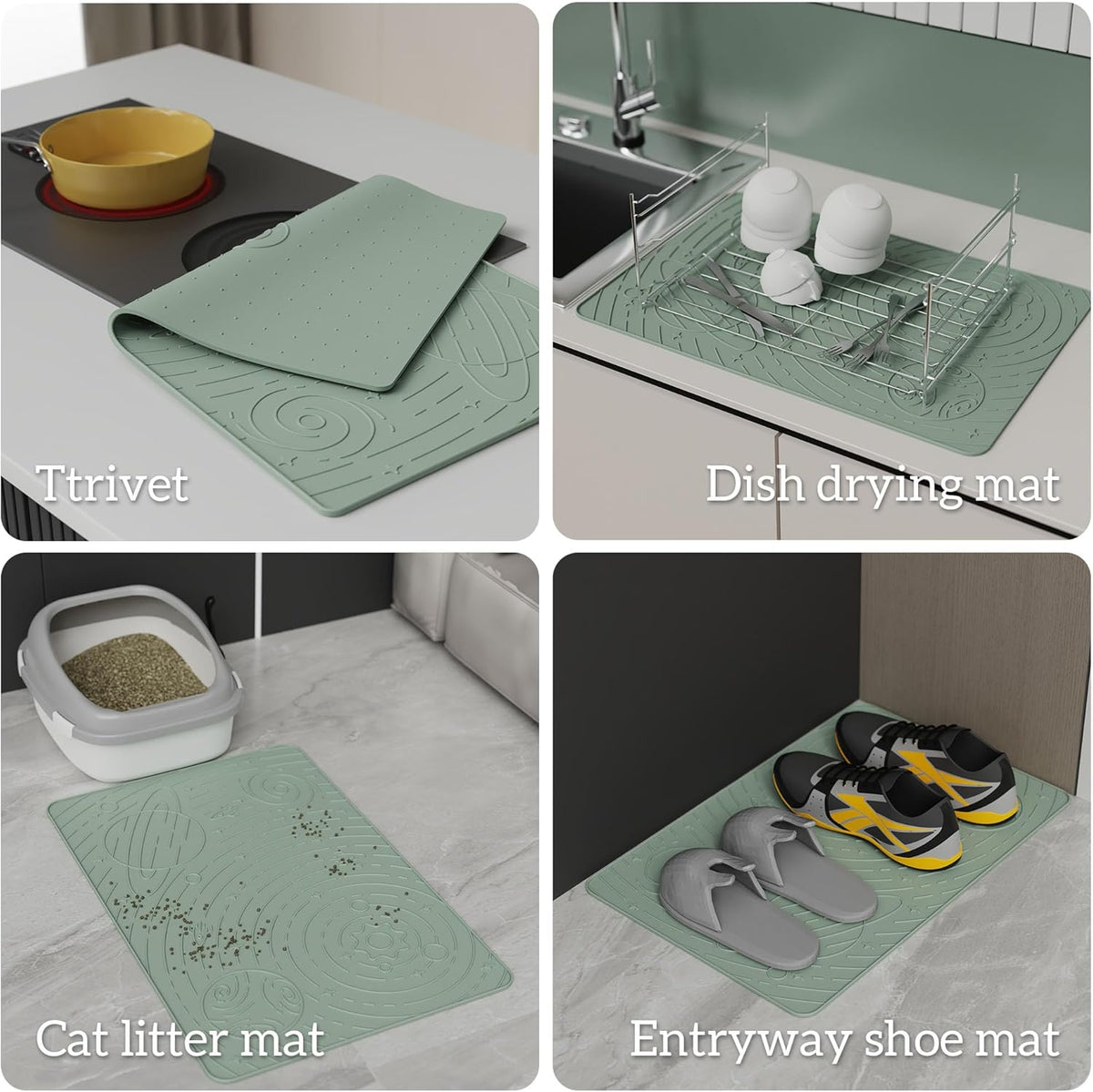 OHMO Dog Food Mat, Silicone Waterproof Cat Food Mat, Non-Skid Spill Proof Pet Feeding Mat for Food