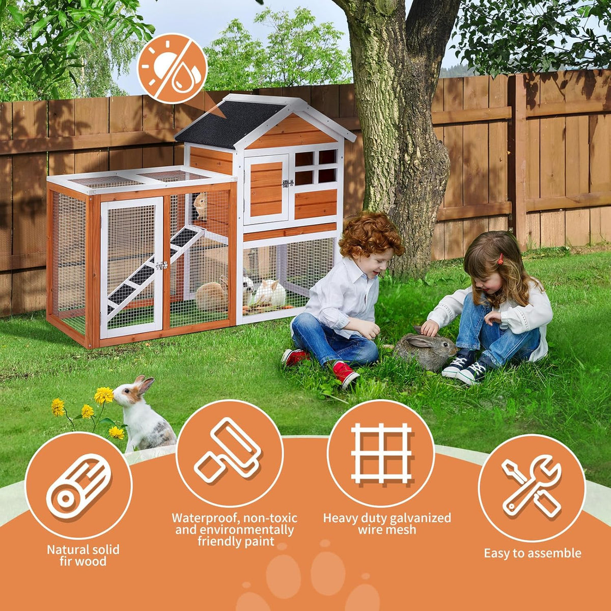Outvita Rabbit Hutch, Small Wood Chicken Coop, 48" Guinea Pig Cage w/Pull-Out Tray, Waterproof