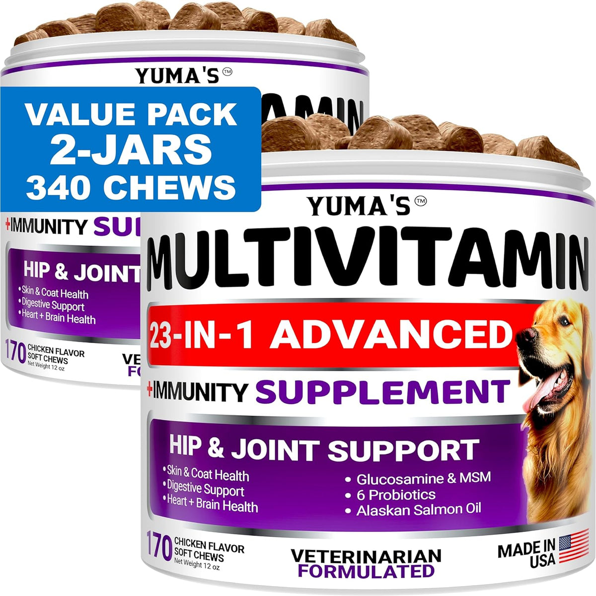 2-Pack Dog Multivitamin Chewable with Glucosamine - Dog Vitamins and Supplements - Senior & Puppy