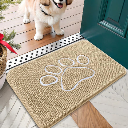 OLANLY Door Mat for Muddy Dog Paws 24x16, Ultra Absorbent Chenille Mud Doormat with Paw Print