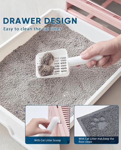 Cat Litter Box with Litter Mat and Scoop, Large Foldable Litter Box with Lid, Front Entry Top Exit