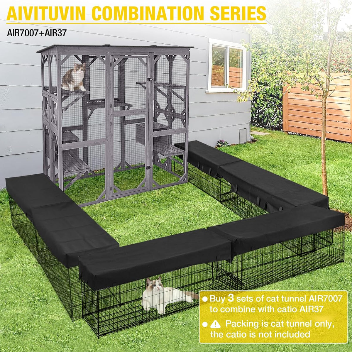 Aivituvin Catio Outdoor Cat Enclosure Large Walk in Cat Kennel Kitten Cage with Platforms and Small