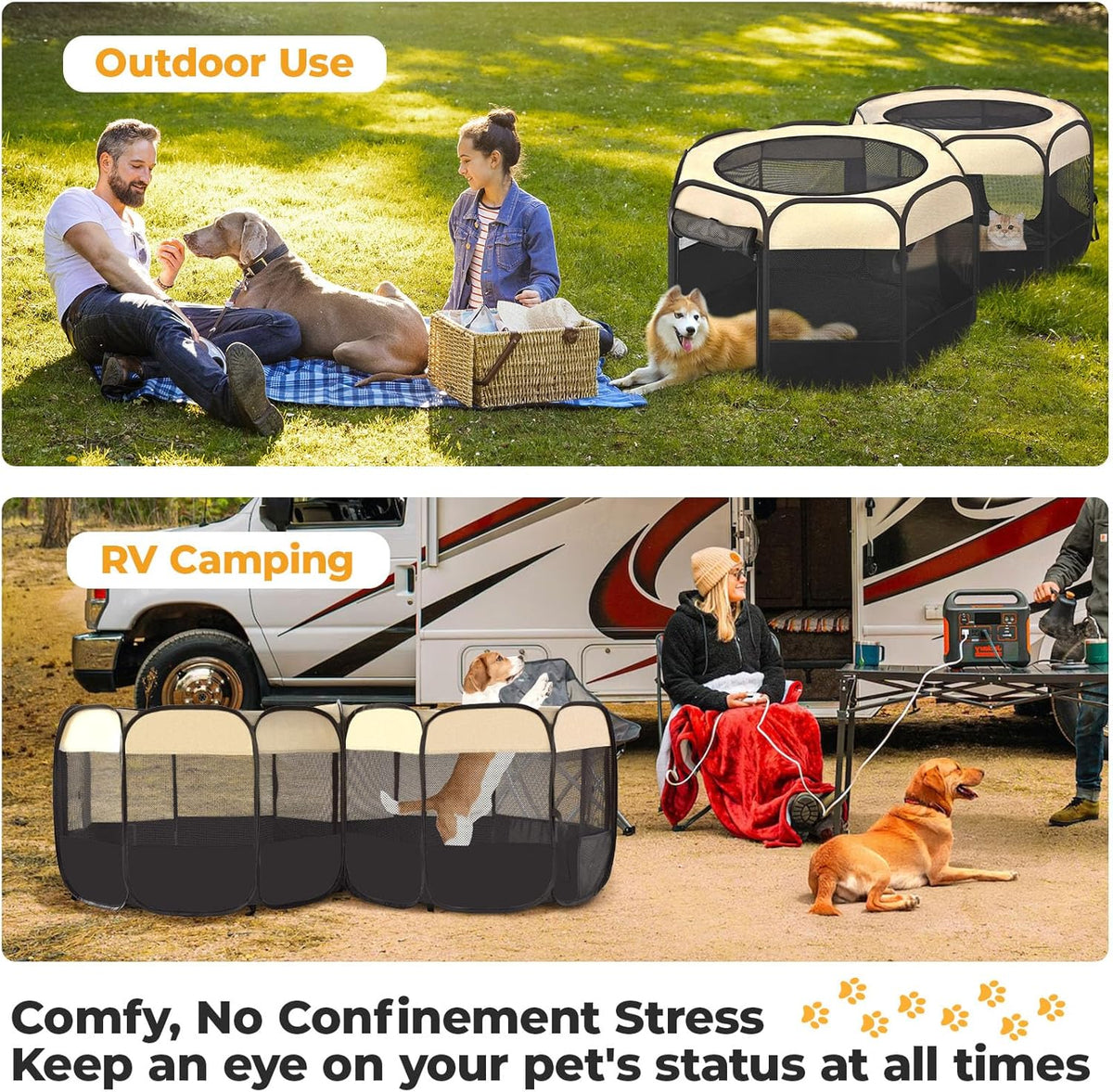EighteenTek 2-in-1 Pop Up Cat Playpen XLarge, Dog Puppy Pet Playpen, Indoor Outdoor Cats Enclosed