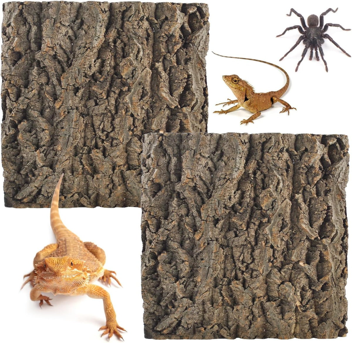 2PCS Natural Cork Terrarium Background,11.81 x 11.81 Inch Reptile Bark Background 3D Bearded Dragon