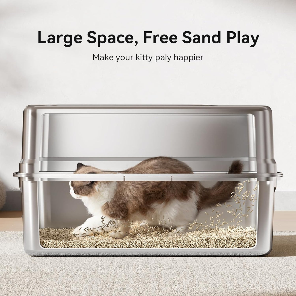 All-Metal 28" Extra Large Stainless Steel Cat Litter Boxes with Lid Metal Cat Litterbox Pan for Big