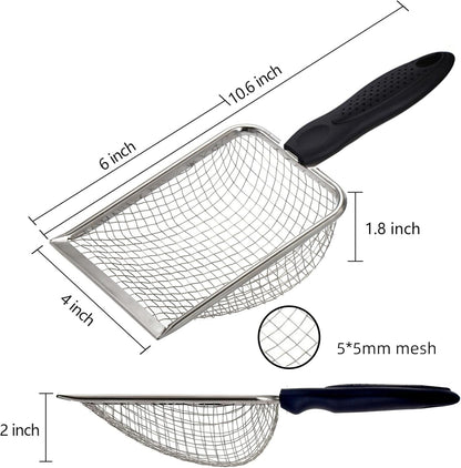 Cat Litter Scooper with Holder,Sturdy Litter Cleaner Corner Shovel,Stainless Steel Mesh Litter