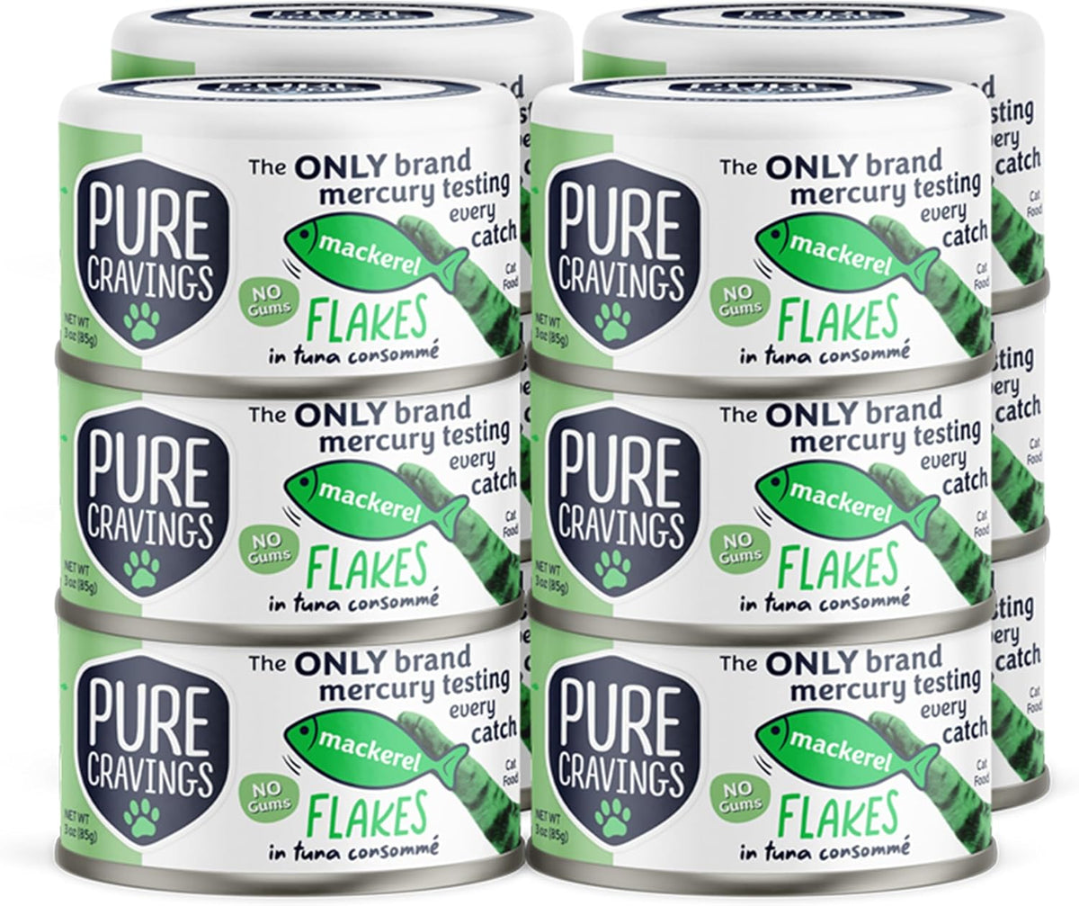 Mackerel Flakes in Tuna Consommé, Canned Wet Cat Food Soup, 100% Mercury-Tested, Moist Can Fish