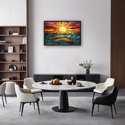 Quorin Boho Sun Large Wall Art Colorful Pictures Abstract Geometric Sun Sunset Sea Wall Decor