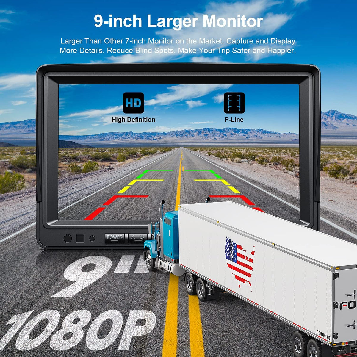 Fookoo HD 1080P 9" Wireless Backup Camera System, 9-inch Quad Split Screen Monitor w/Recording