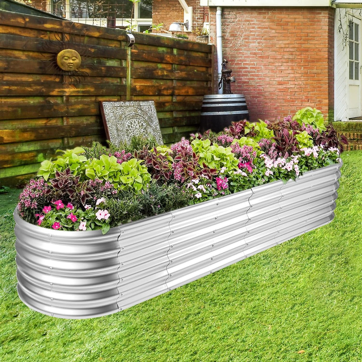 Land Guard 8×2×1.5ft Galvanized Raised Garden Bed Kit, Raised Garden Boxes Outdoor, Oval Metal