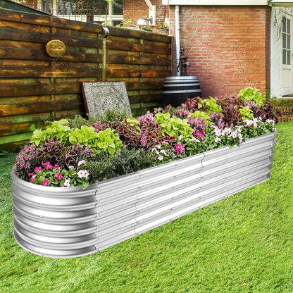 Land Guard 8×2×1.5ft Galvanized Raised Garden Bed Kit, Raised Garden Boxes Outdoor, Oval Metal