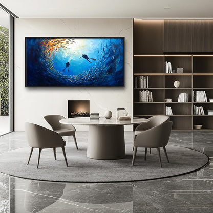 Large Ocean Diving Wall Art for Living Room, Framed Oversized Fish Wall Decor Underwater Marine