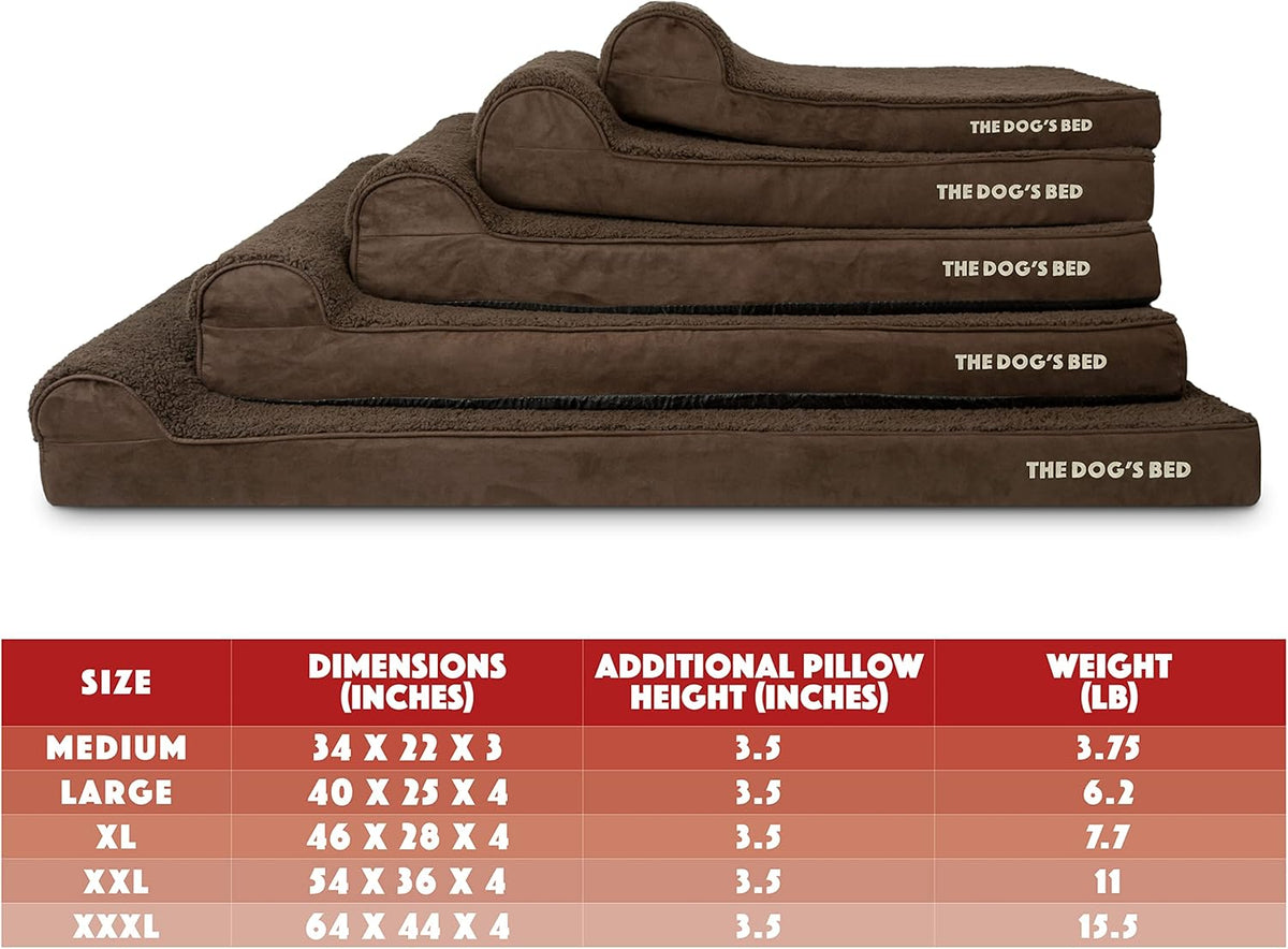 The Dog’s Bed Orthopedic Headrest Dog Bed XL Brown Plush 46x28, Memory Foam, Pain Relief for