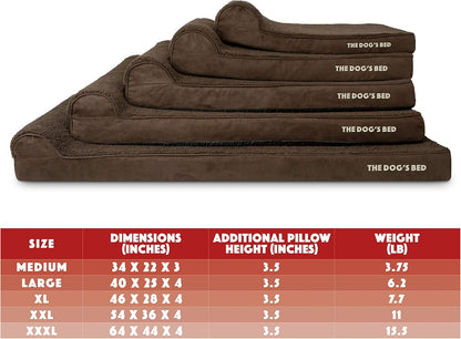 The Dog’s Bed Orthopedic Headrest Dog Bed XL Brown Plush 46x28, Memory Foam, Pain Relief for