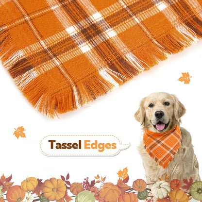 Kytely Dog Bandana Fall XLarge 2Pack, Halloween Autumn Dog Bandanas, Orange Plaid Pet Scarf for Boy