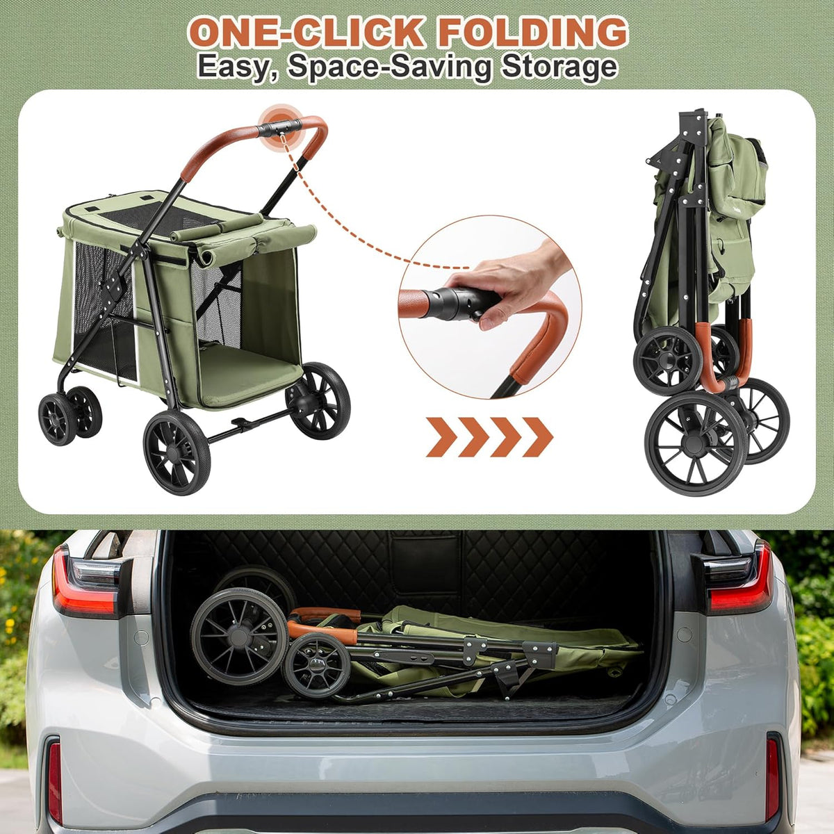 Medium Dog Stroller, Dual Entry One-Touch Folding,Small and Medium Pet Stroller,360° Rotating Front