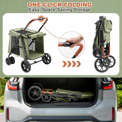 Medium Dog Stroller, Dual Entry One-Touch Folding,Small and Medium Pet Stroller,360° Rotating Front